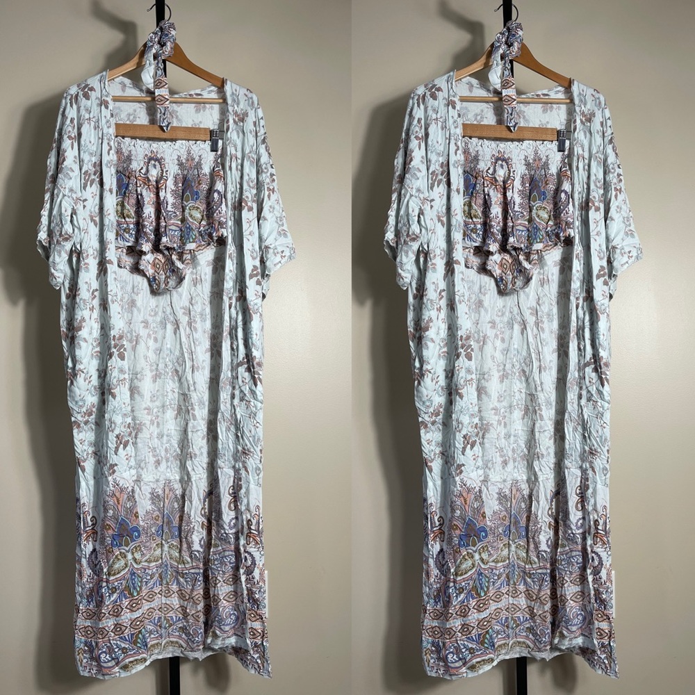 Free People Floral Print Robe Set - Cream and Brown - Picture 2 of 5